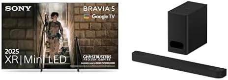 Sony BRAVIA 5 – XR, Mini LED, AI XR Processor, Acoustic Multi-Audio, Dolby Vision/Atmos + BRAVIA Theatre Bar 6 Soundbar with Subwoofer – 3.1.2ch surround sound, Up-firing speakers, Dolby Atmos