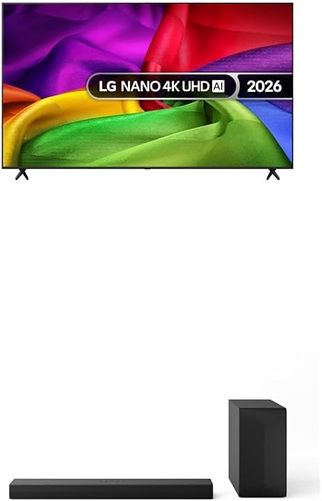 LG 85NU800B6LA 85-Inch NANO AI 4K UHD Smart TV bundle with US40T Soundbar with Wireless Subwoofer & WOW Interface 2.1 channel, 300W