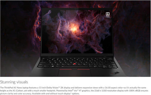 Lenovo ThinkPad X1 Nano Gen 1 13" 2K Laptop i5-1130G7 16GB RAM 512GB SSD Win 10 Pro Black (Refurbished)