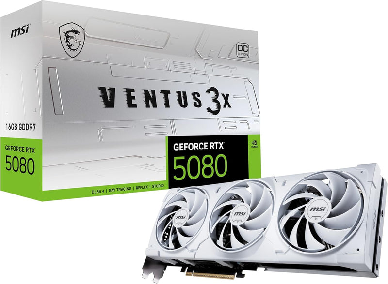 MSI GeForce RTX 5080 16GB GDDR7 Ventus 3X OC White Graphics Card